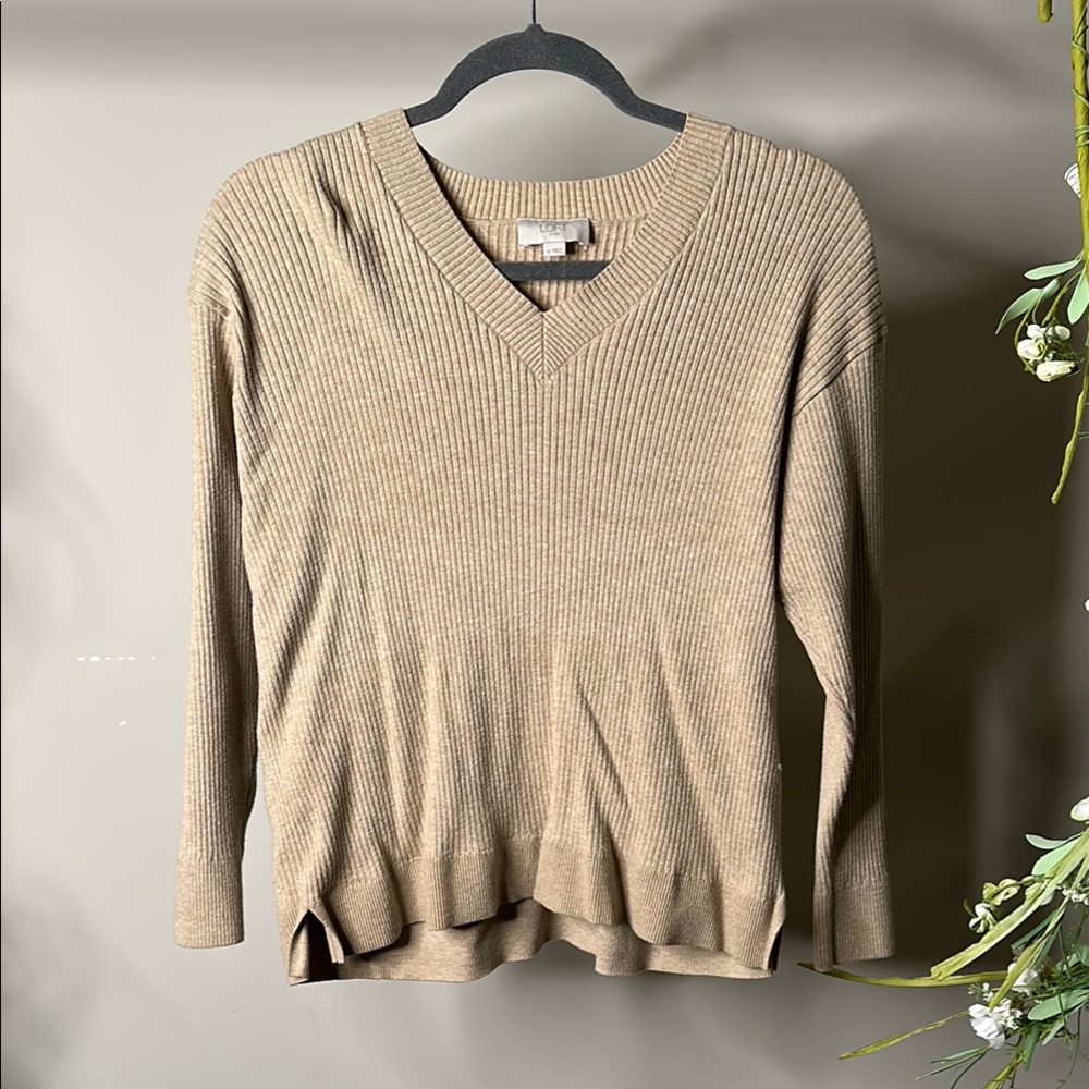 LOFT Tan V-Neck Knit Sweater